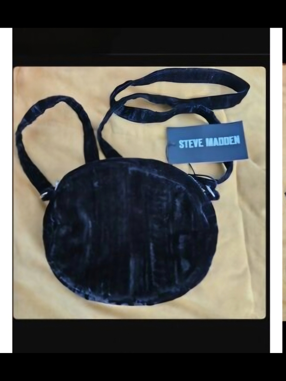 Steve Madden Black Velvet Round Crossbody with Bee Patch - Picture 2 of 2